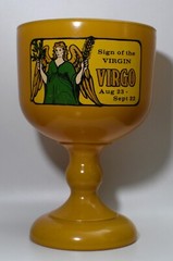 Vintage 60s Harvest Gold Painted Glass Schooner Type Beer Goblet Zodiac Virgo 8″
