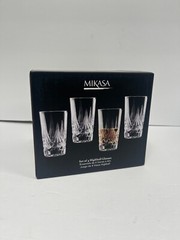 NIB Mikasa Crystal Contessa 4 Highball Glasses Set New SEALED IN BOX -Gorgeous!!