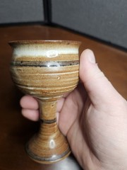 Set Of 4 Vintage Deneen Pottery Goblets Brown/White Glazed With Black Trim