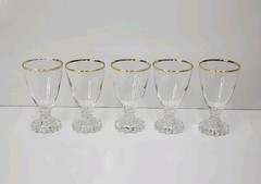 5 Anchor Hocking Boopie Cordial Glasses Gold Rim Berwick Bubble Footed Clear 5oz