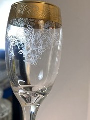 4 BERNINI Etched Crystal Stemware Cordial Glasses w/ wide 24K Gold Rim Italy 👀