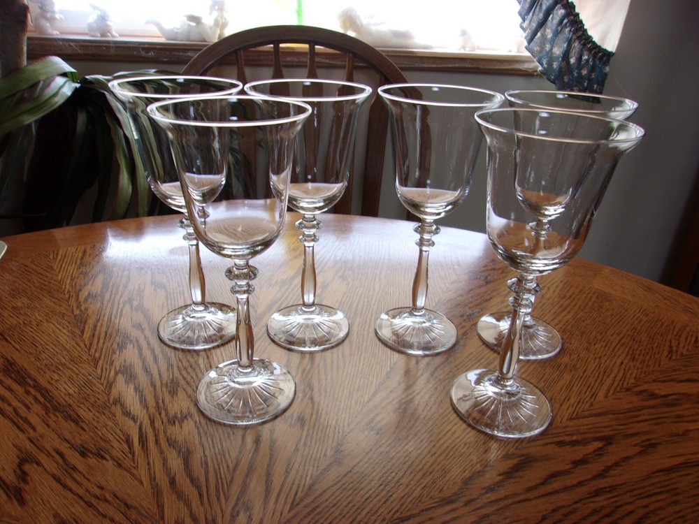 Wine Tulip Shaped Flared 7 3/4″ Double Wafer Stem 1924 Libbey – Set of 6