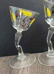 Set Of 4 Whimsical Hand Painted Tipsy Martini Glass Novelty Bar Cocktail Glasses