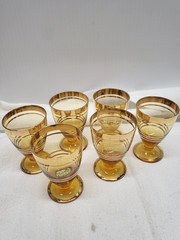 Set of 6 NWT 1950’s CZECH BOHEMIAN GOld BAND CRYSTAL GLASS CORDIALS Shot Glass