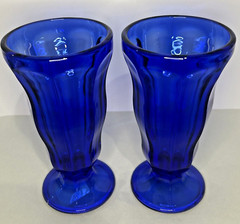 Anchor Hocking Cobalt Blue Glass Ftd. Milkshake Ice Cream Soda Glasses Set 2 NEW