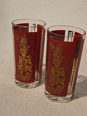Vintage Thai Goddess Glasses Red Gold Metallic Set 2 MCM Barware