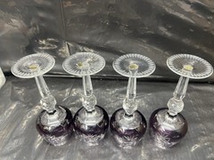 SET OF 4 HORTENSJA AMETHYST CUT TO CLEAR CRYSTAL WINE GOBLETS {809}