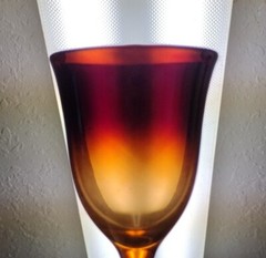 Vtg Red/Amber/Honey Hand-Blown Wine Goblet 8.5″ Pontil Scar. BEAUTIFUL. Named??