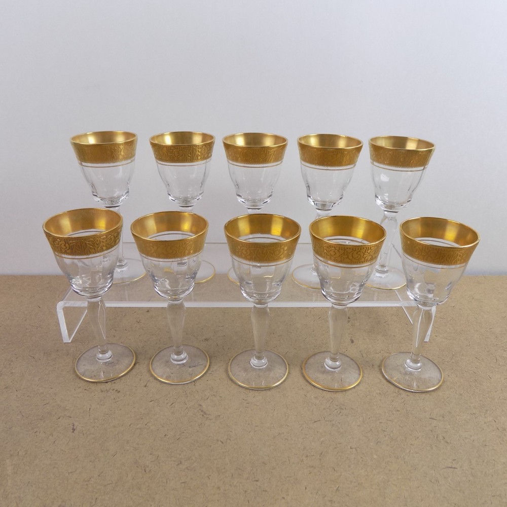 10 Glastonbury Lotus Rambler Rose 4.25″ Cordial Glasses Floral Gold Band