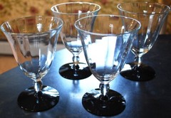 Vintage Set 6 Weston OPTIC PANEL w BLACK FOOT WATER GOBLET GLASSES Hand Blown