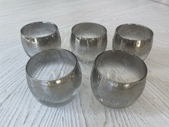 Vtg Set 5 MCM Dorothy Thorpe Roly Poly Glasses Silver Fade Raised Glitter Floral