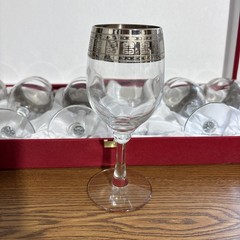 Cristalleria Fumo Wine Glasses Silver Designer Rim Hand Made In Italy Set Of 6