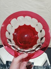9″ Bowl Cranberry Red Cut to clear Crystal glass Baccarat or Val St Lambert TCPL
