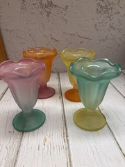 Vtg 1950s Libbey Ka-Dinks Frosted Parfait Glasses Set of 4 Pastel Ombre MCM Cups