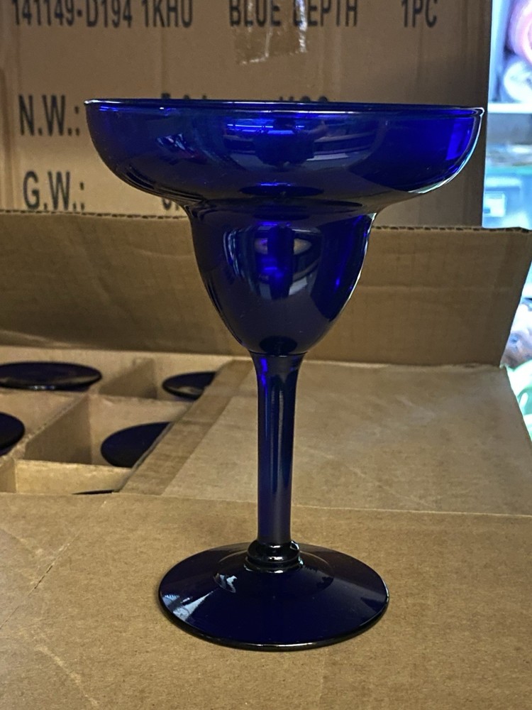 Vtg Set Twelve, 12,1 Dozen Libbey Deep Cobalt Blue Margarita Glasses 8oz Barware