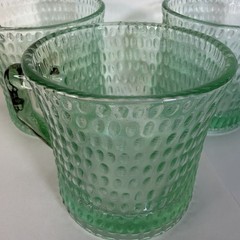 Vintage Anchor Hocking Green Dimpled Glass Coffee Mugs Set of 3 Retro Glasses