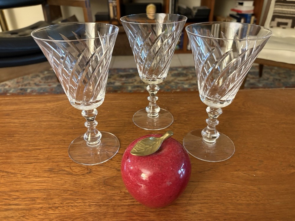 3 Vtg Elegant FOSTORIA Crystal Water/Wine Glasses «FOSTORIA BALLET’ 1950s MINT