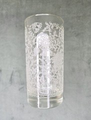 Vintage Libbey MCM Frosted White Lace Floral Glasses 5.5” Gold Rimmed