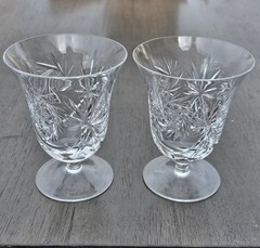 2 Bohemian Hand Cut Fine Crystal Ice Tea Glasses 5.5″ pinwheel star cut 12oz