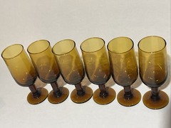 VTG Set of 6 Stemmed 3 oz Amber Glass Cordial Sherry Port Wine Liquor Glasses