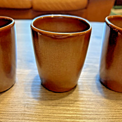 Vintage Frankoma Pottery 5LC Tumbler Juice Cups Plainsman Prairie Brown Set 3