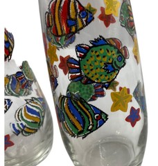 Vtg Libbey Tropical Fish MCM Retro Water Tea Glass Tumblers Beverage Set Of 2