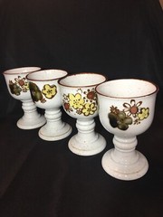 Vintage 1970s Otagiri Stoneware Goblets Speckled Floral Pansy Wine Chalice Boho