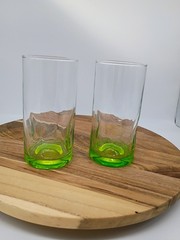 2 Libbey Crisa Impressions Pinched Dimple Tumbler Glass Clear & Lime Green