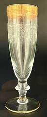 Set of 4 Crystal 24k Gold Rim Stemmed Etched Champagne Glasses Riccio Italy 7″