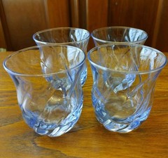 Boho Swirl Set Of 4 ~ Anchor Hocking Light Blue Swirl Lowball Glasses 3-3/4″