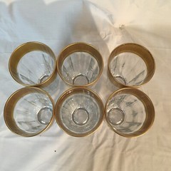 Lot of 6 Vtg MCM Pasabahce PALAKS 10 Panel Tumbler Glass Turkey 12 oz Gold Band
