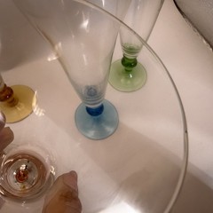 4 Mimosa Crystal Glasses Clear Pink Green Blue Amber Bases Vtg Tall Pilsner Bar