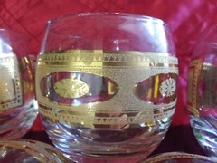 Culver Roly Poly Glasses Barware 22 Kt. Gold Daisies Set of 5 Vintage Floral