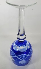 Cobalt Blue Cut To Clear 5.5″ Tall Glass Goblet Diamond And Fan Star Cut
