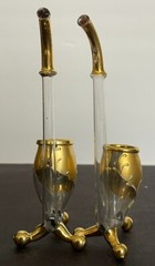 Moser Blown Glass Wine Sipper Enameled Flowers And Gold Gilt Bohemian pair of 2