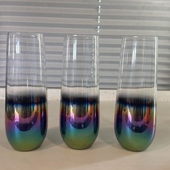 Lot 3 Vintage Skinny Glasses Wildly Iridescent Iridescence Retro Chic Champagne