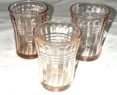 3 Hazel Atlas MODERNTONE PINK 2 1/4″ – 1 1/2 oz WHISKEYS SHOT GLASSES