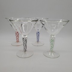 Murano Style Martini Cocktail Glasses Twist Spiral Swirl Stem Hand Blown Set 4