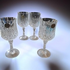 4 Cristal D’Arques Longchamp Water Goblets Set Crystal Clear Cut Etch France Lot