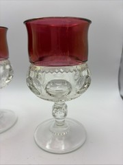 Kings Crown Set 2 Tiffin Ruby Red Flash Thumbprint Goblets 5.75”Tall 3” Round