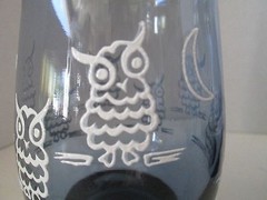Set 8 LIBBEY Clay Slate Blue HOOT OWL & MOON Retro Vintage M DIA Tulip Glasses