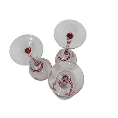 Set of 3 Pier 1 Swirline Ruby Red Swirl Wine Glasses Balloon Stemmed 9 in Tall