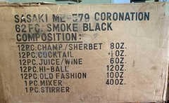 VIntage Sasaki 62 Piece Coronation Smoke Black Glassware Set Original Packaging