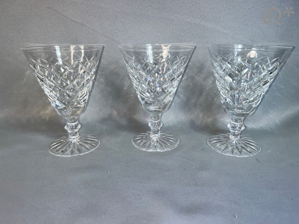 Vintage 3 Waterford Crystal Adare Claret Wine Glasses Old Acid Stamp