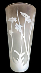 Frosted Water Glass with etched floral designs 5 in set all different unmarked