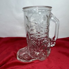 Vtg Libby Cowboy Boot Shaped Clear Glass Beer Mug With Handle 6″ Western Barware