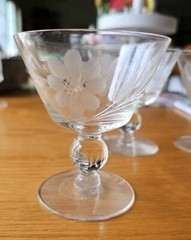 Crystal Etched Glass Sherbet Dishes Floral Design, Set of 3, 3.75″ Tall