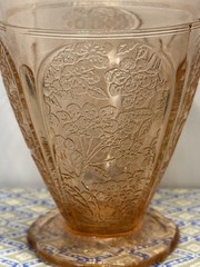 Vtg Jeanette CHERRY BLOSSOM PINK Depression Glass SCALLOPED-FOOT Water Tumbler