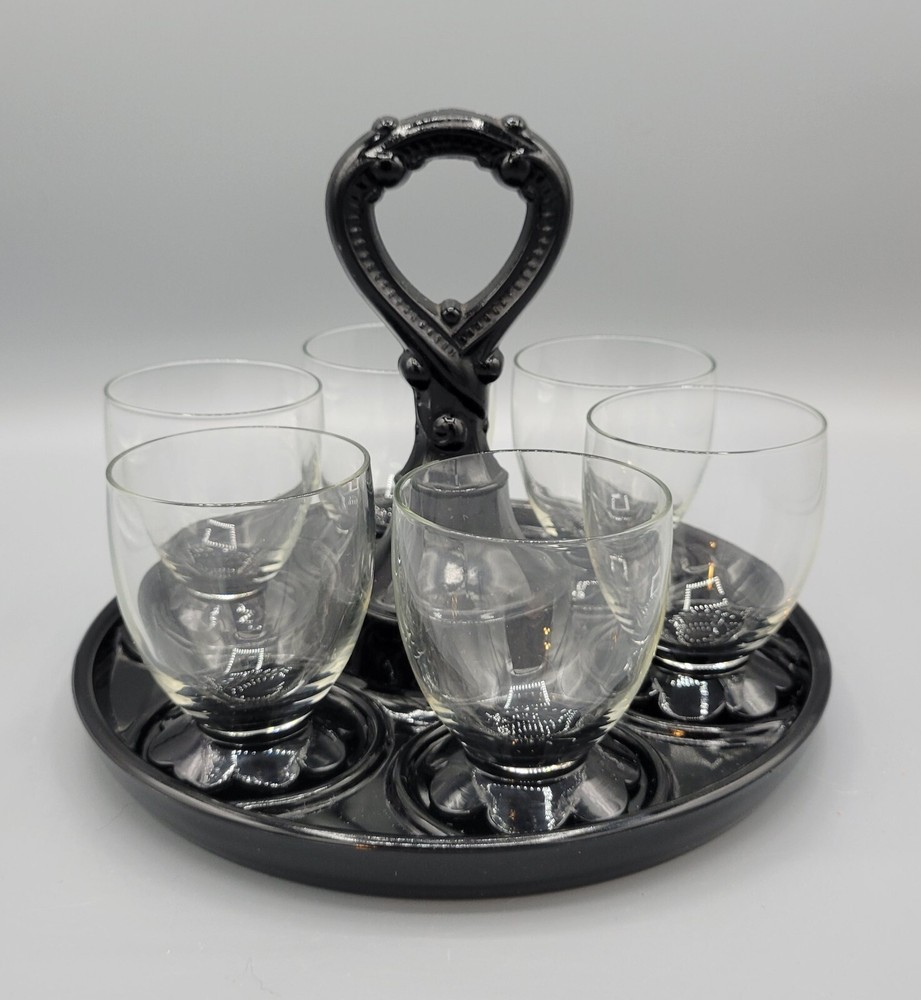 6 Weston Lilly Pad Foot 4oz Glasses LE Smith Black Amethyst Glass Tumbler Caddy