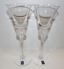RARE PAIR OF NACHTMANN LICHTCRYSTAL CRYSTAL FROSTED RAM HEAD 10″ WINE GLASSES